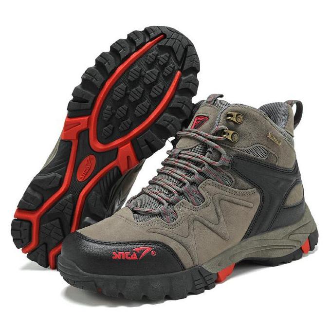 Sepatu Gunung SNTA 496 - Grey Red Semi Waterproof + Tali Cadangan Outdoor 100% Original HM