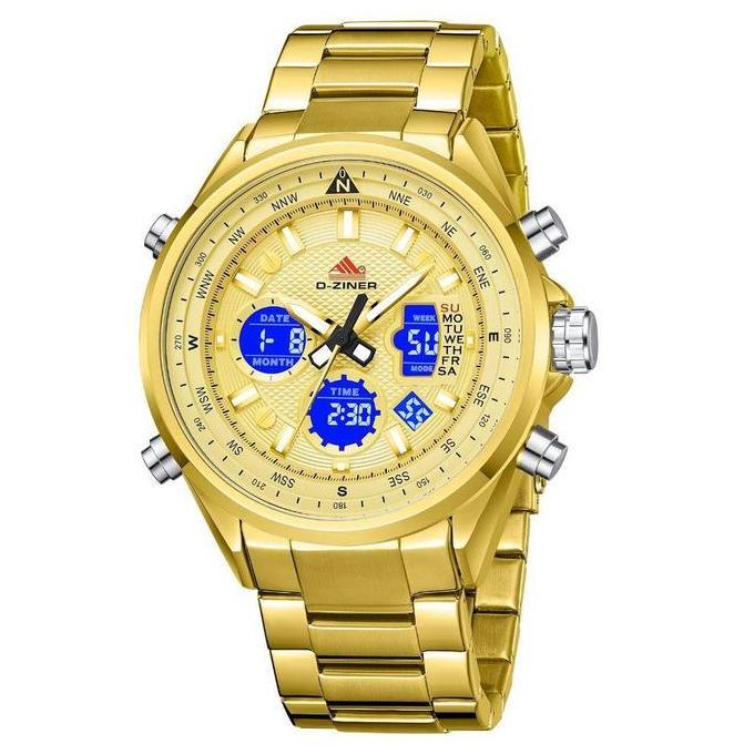 Orologi- Dziner Jam Tangan Pria Double Time 8338 Rantai Stainless Steel Ter Resistant 3 Atm Kaca Tch
