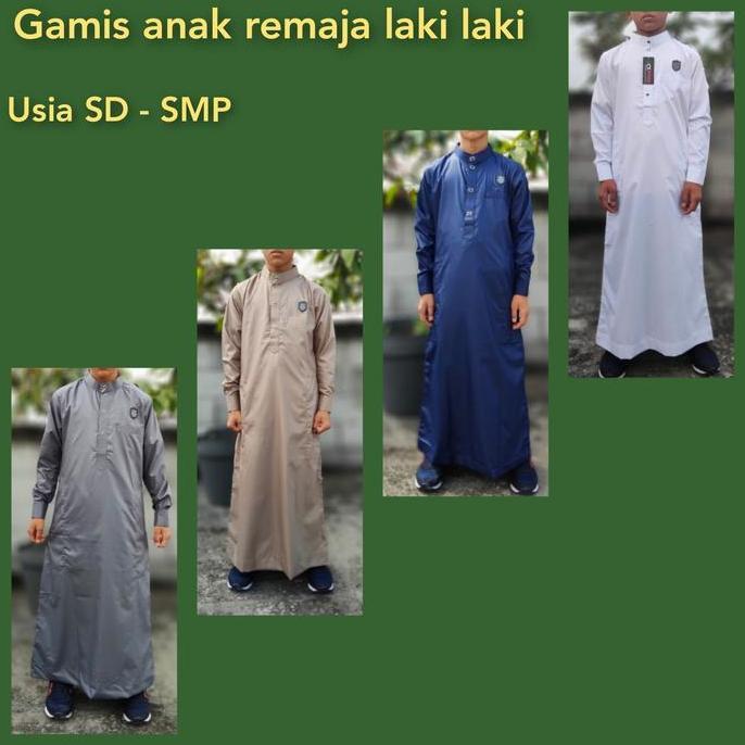 jubah gamis anak remaja laki laki polos lengan panjang putih hitam