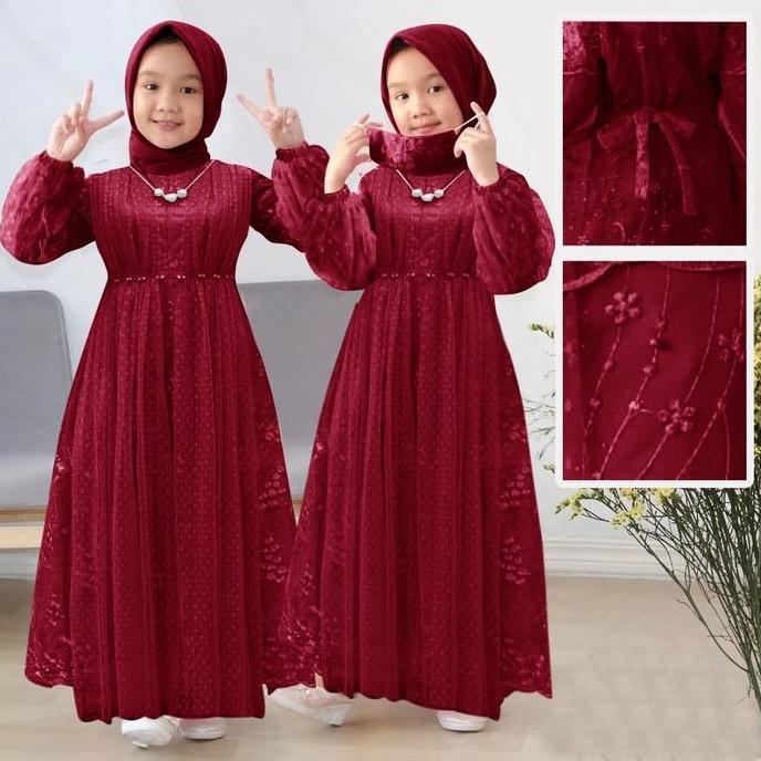 SC Maxi Jawhara Kid Gaun Anak Perempuan Brukat Tile Kombinasi Muslim