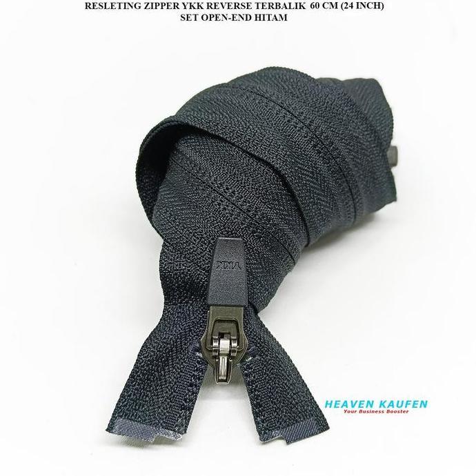 RESLETING ZIPPER RITSLETING REVERSE TERBALIK YKK 60 CM ATAU 24 INCH HITAM MODEL SET OPEN - END HARGA