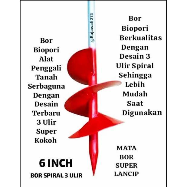 Biopori Bor Alat Gali Tanah Manual / Bor Biopori tanah manual 6 inch spiral mata bor 3 ulir Portabel