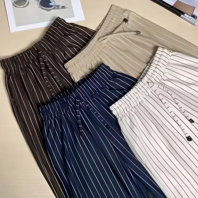 New- Everyday Pants Stripe Pants Bangkok Baggy Motif Garis Kulot Formal Casual Wanita Loose Basic Ce