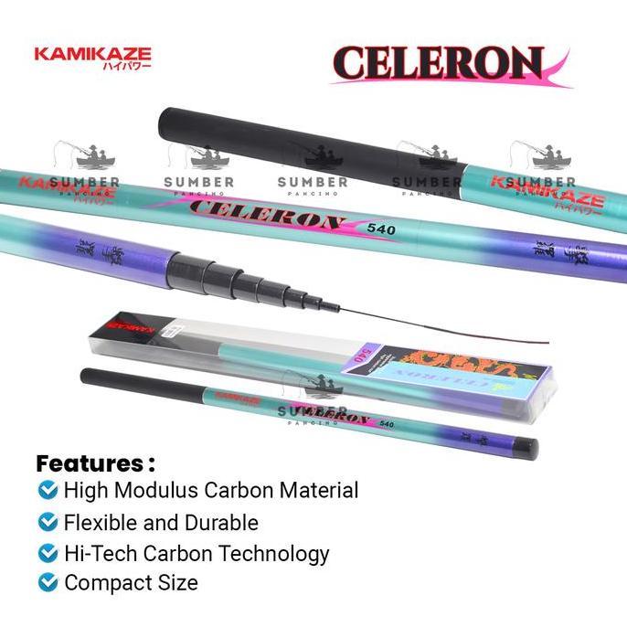 KAMIKAZE Joran Pancing Tegek CELERON 240cm - 720cm Bahan Carbon Ruas Pendek Mudah Untuk Dibawa Ringa