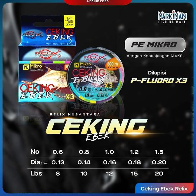 Senar PE Ceking Ebek X3 Relix Nusantara Multicolor 300 Meter | Benang PE Senar Pancing 0.6 0.8 1 1.2