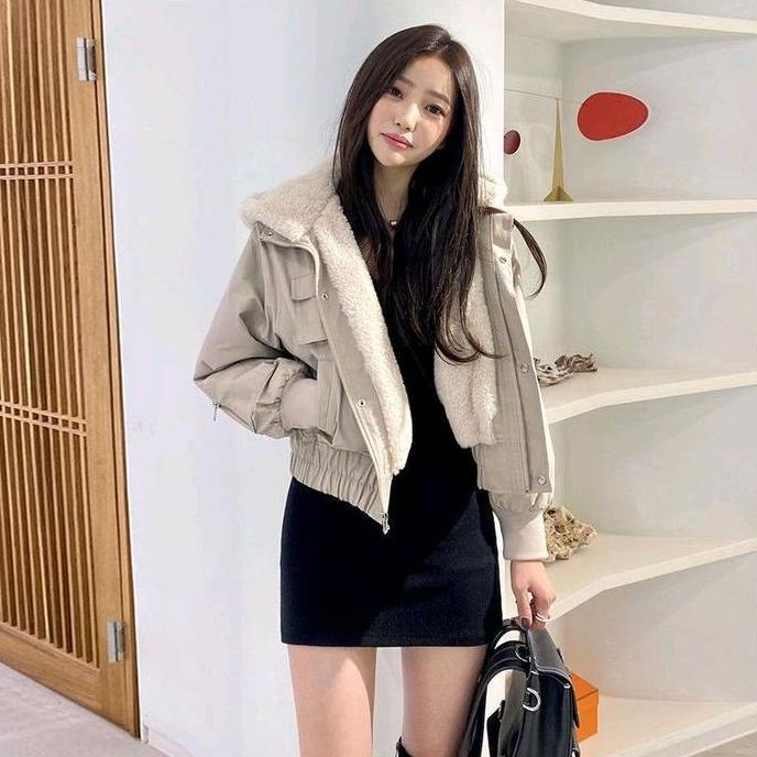 BEST SELLER  Dans - jacket parasut wanita daleman bulu sherpa/ jacket wanita/ jaket bulu/ jacket cro