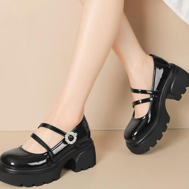 Sepatu Pantofel Kerja Wanita Gita Hitam Gesper Tinggi 5 Cm Docmart Maryjane Shoes Fashion Koreaan 18