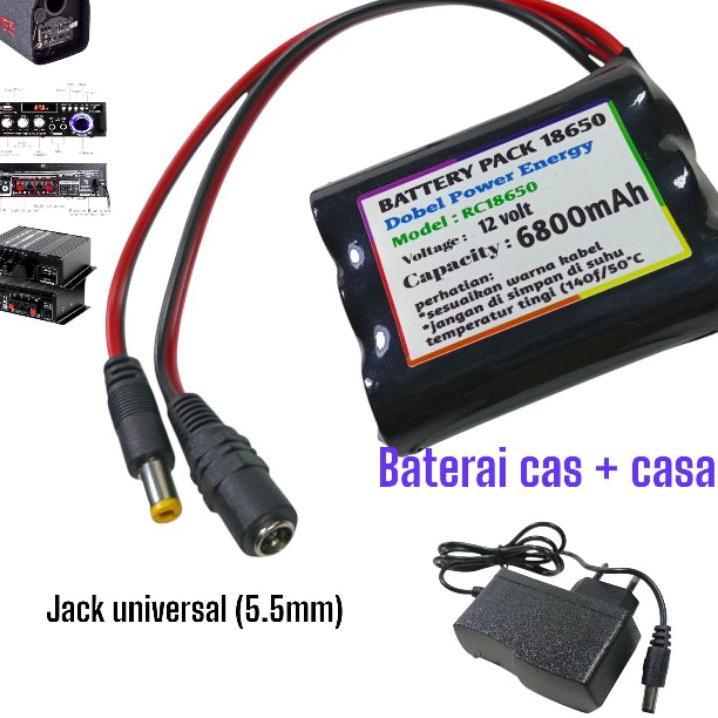 Paket Baterai Cas Speaker Bluetooth + Charger Black Type 3X 18650 11.1Volt ~ 12 Volt 6800Mah Soket 5
