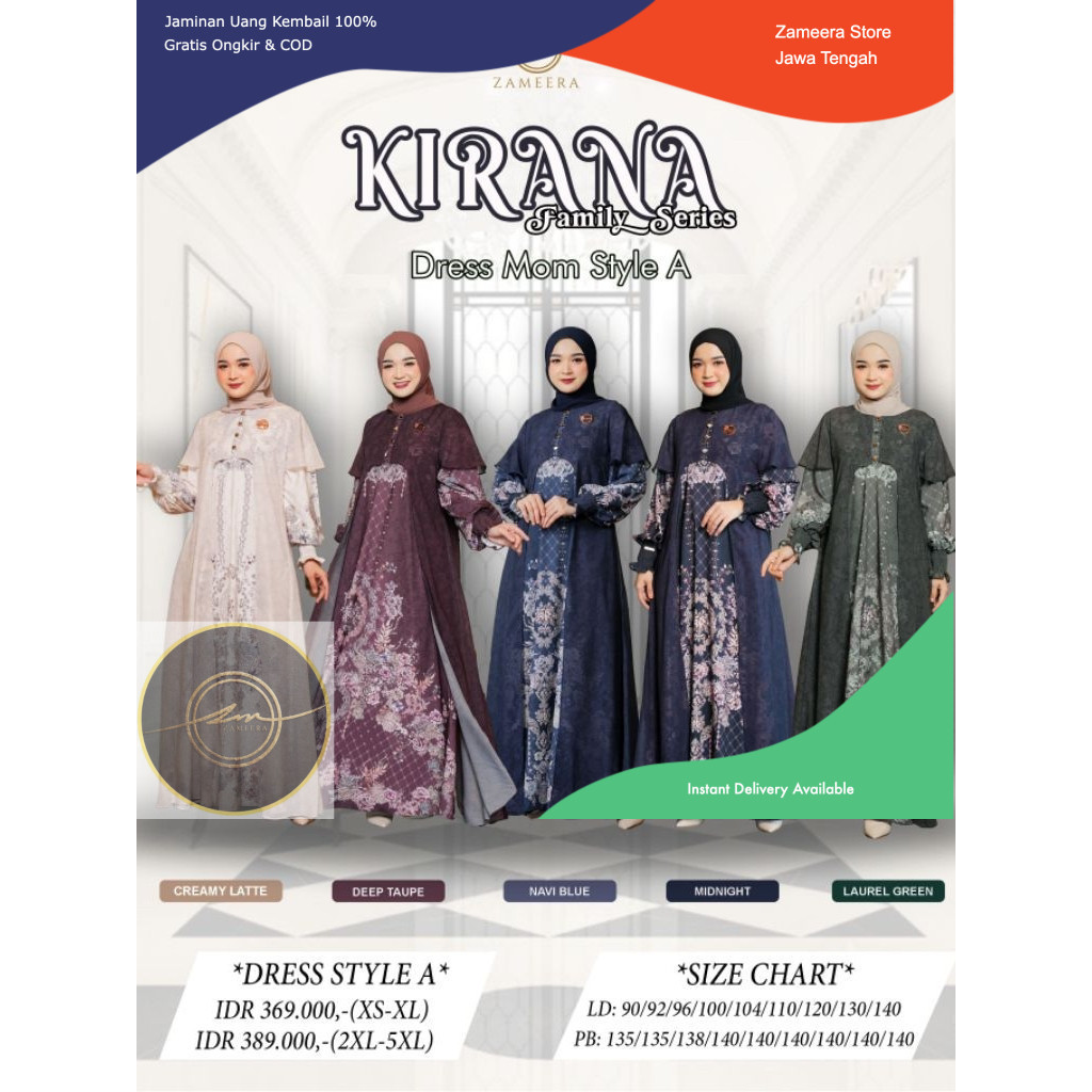 Gamis Sarimbit Zameera The Prestige Kirana Dress Mom Style A - Silvana Premium Busui Wudhu Friendly
