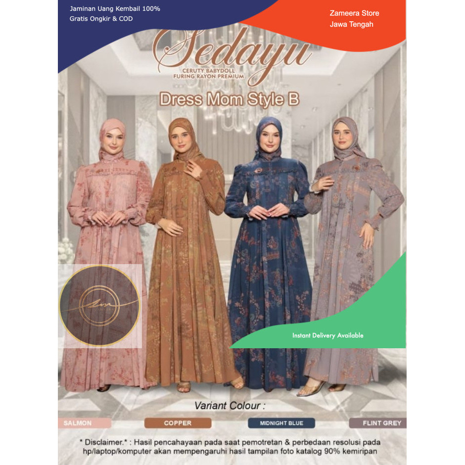 Gamis Muslimah Zameera Sedayu A Royal Signature Dress Mom - Sarimbit Mewah Busui Wudhu Friendly