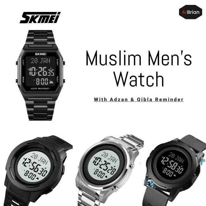 Jam Tangan Pria Muslim Adzan Penunjuk Arah Qiblat Digital Men's Watch -305