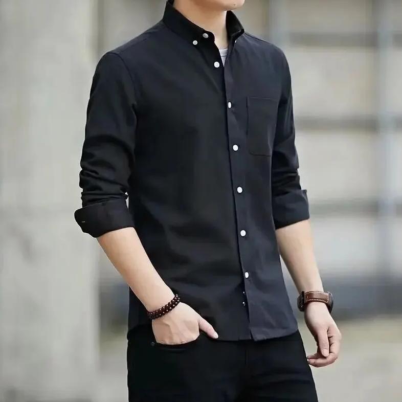 Original Baju Kemeja Pria Lengan Panjang Polos Sky Blue Hem Biru Langit Bahan Katun Premium