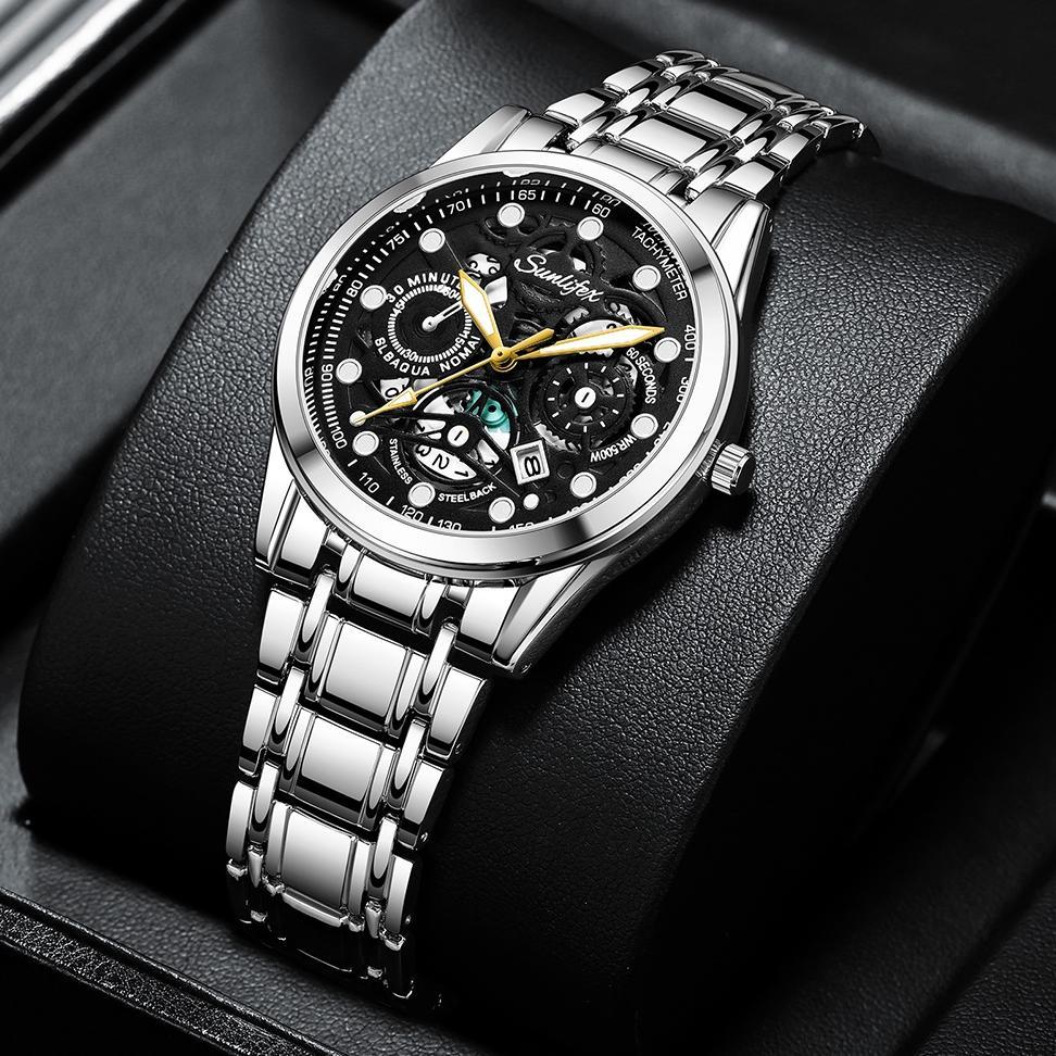 hemat sunlifex jam tangan pria  9001 original display kuarsa anti air tali stainless steel santai mo