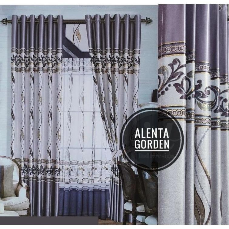 Gorden Jendela Pintu Blackout Motif Arizona Bunga Smokring Tebal 6 Gelombang Tinggi 200Cm 250Cm