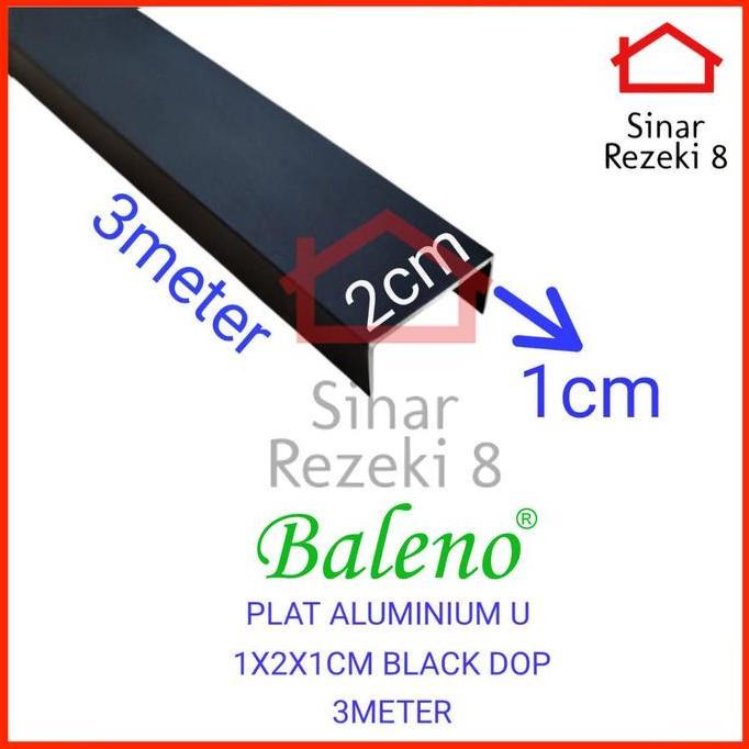 Plat Aluminium List U Hitam Doff 10 x 20 x 10 mm / 1 x 2 x1 cm Lis Edging Interior Dekorasi Dinding 