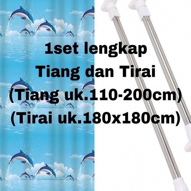(1 Set) Tirai Kamar Mandi Plus Tiang Kamar Mandi / Tiang Gorden+Tirai Shower Curtain