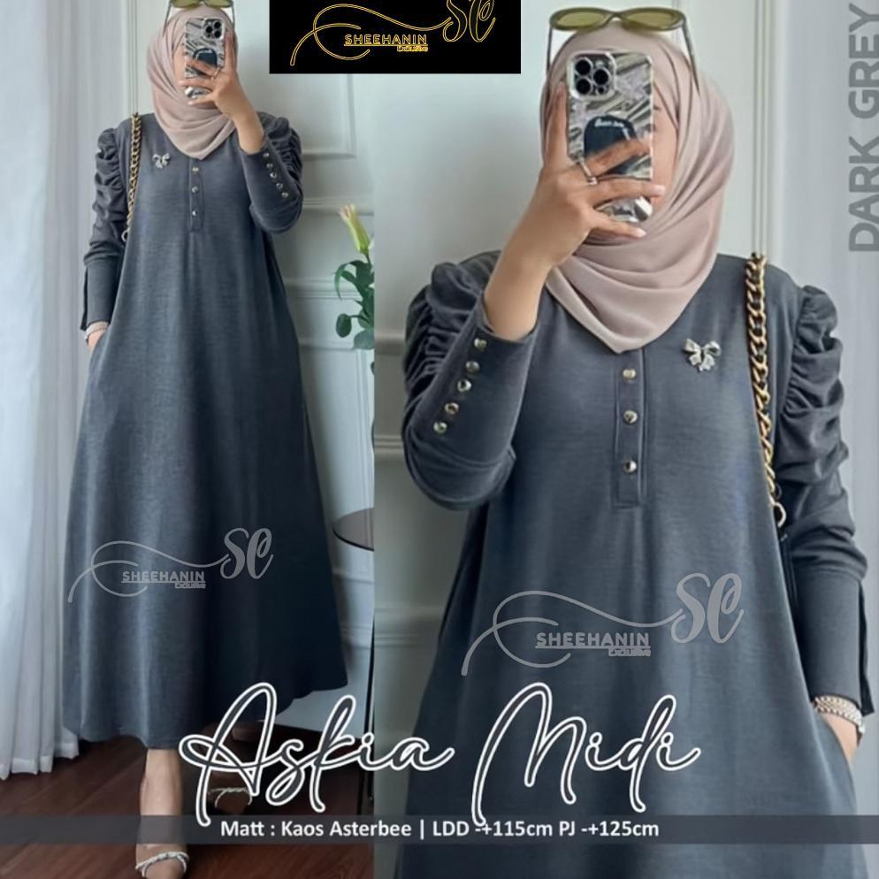 DRESS WANITA MUSLIMAH GAMIS ASKIA KNIT RIB OSKA  PREMIUM TERBARU VIRAL TERMURAH