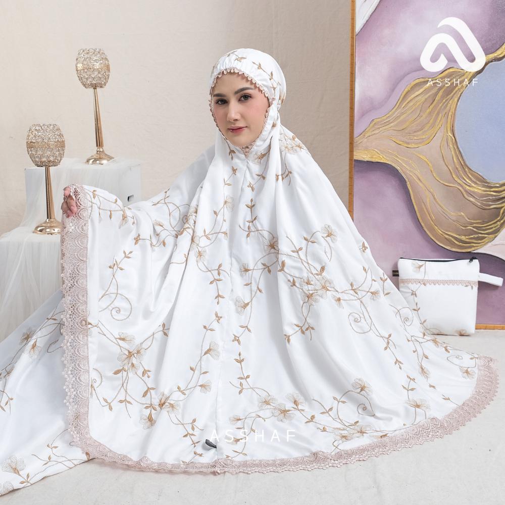 ASSHAF - Mukena Dewasa Katun Bordir Bunga Amarilis Renda Cantik