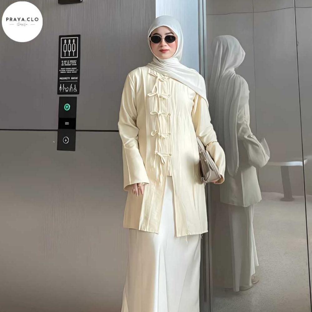 NEW PRAYA.CLO - Yuki Tunik Polos Atasan Cheongsam Polo Linen Full Kancing