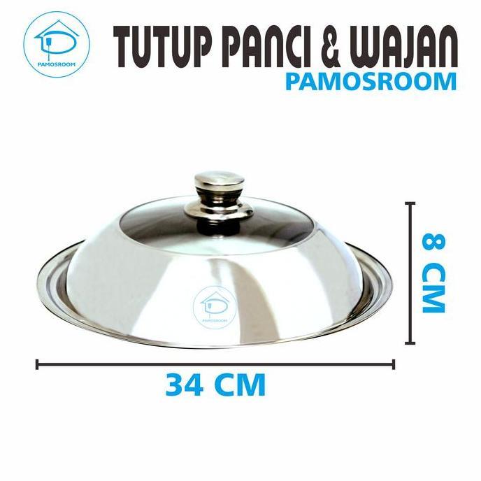 Criktok- Pamosroom Tutup Jan Kuali Panci 34 Cm Tutup Wok Pan Enamel Stainless Dengan Kaca 34Cm