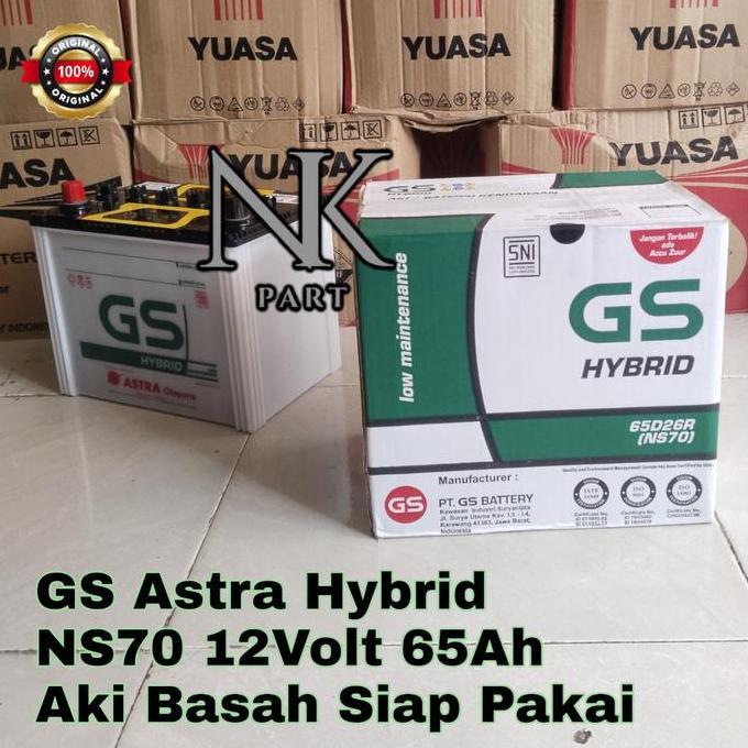 Aki Mobil GS Astra Hybrid NS70 65D26R 65Ah Accu Basah Siap Pakai
