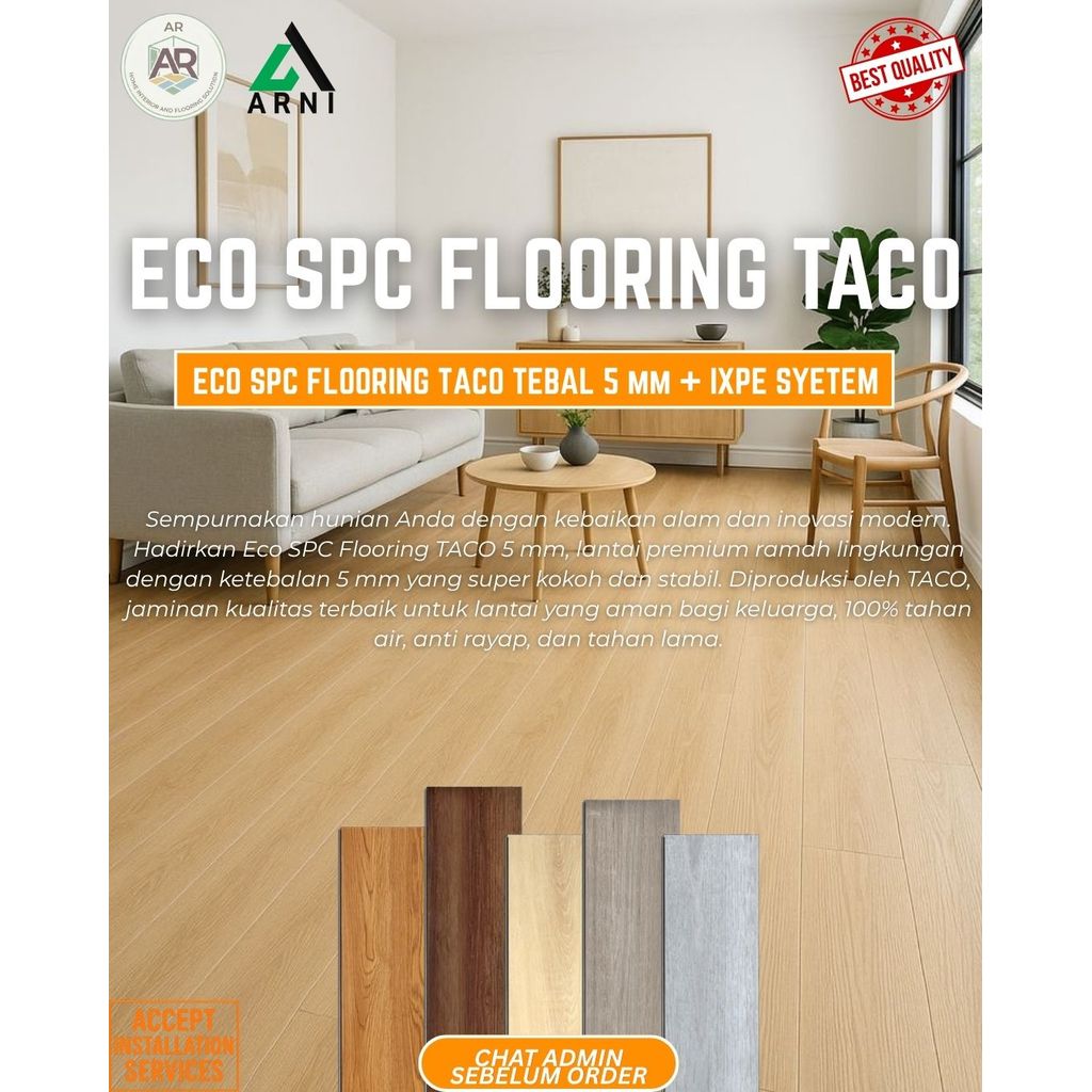 ECO SPC Flooring Taco | ECO SPC Lantai Taco | Tebal 5mm + IXPE