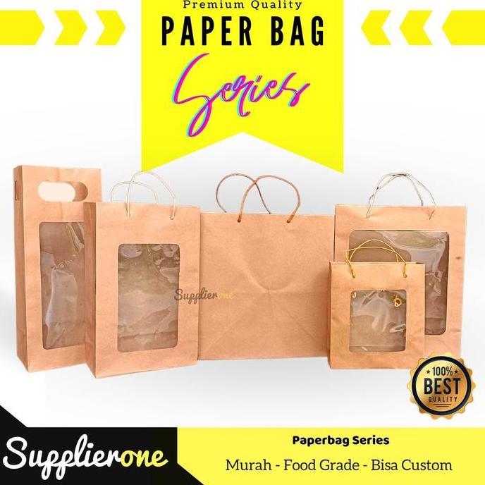 Svve- Paper Bag Jendela Isi 1 Pcs / Kantong Kertas Coklat / Paper Bag / Tas Makanan / Paper Bag Maka