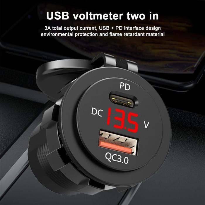 digital voltmeter charger aki motor waterproof universal 2 dual USB QC3.0 QC2.0 PD fast charging cas