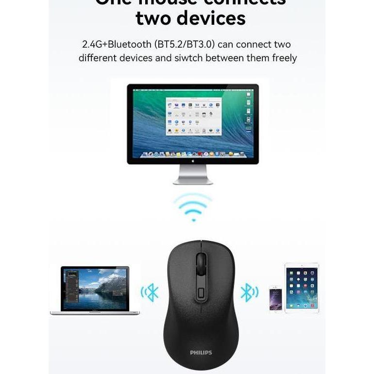 Philips SPK7538 Mouse Multi Device Bluetooth+2.4G Wireless Mouse Silent TF