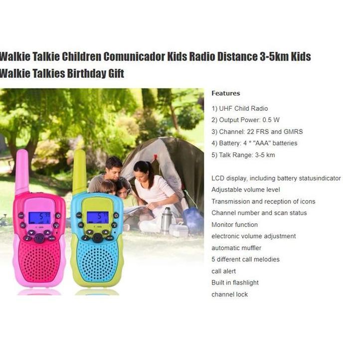 HAZORUN HT Walkie Talkie with LED Light 2 pcs  Retevis Mini Pairs T388 Biru Antena