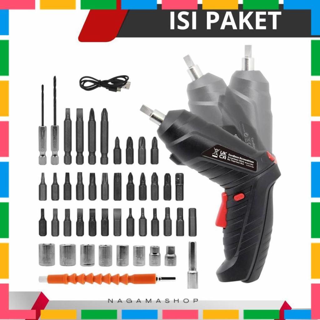 High Quality Bor Obeng Elektrik Set Komplit 48 Pcs Cordless Screwdriver Charger Bor Mini Baterai Tan