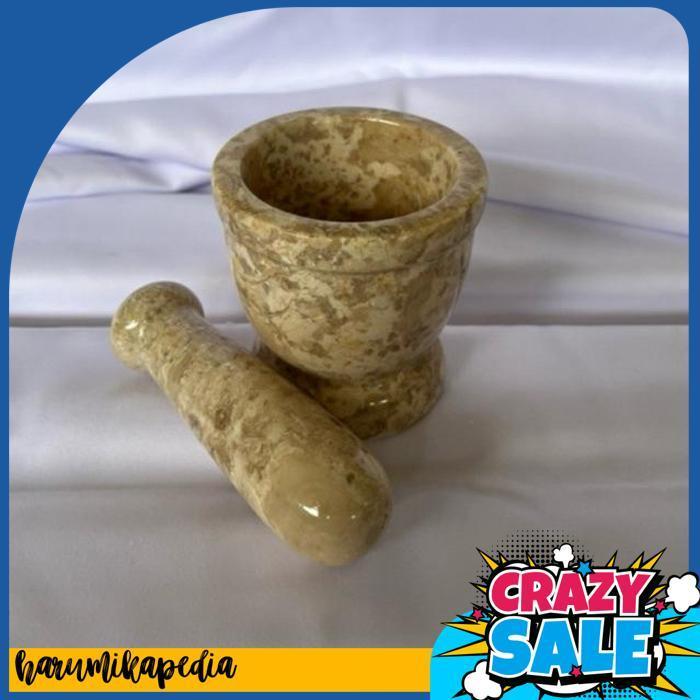 Lumpang Alu Batu Marmer Tumbukan Batu Tumbuk Ulekan Granit Natural Marble Stone Mortar Pestle 6/3