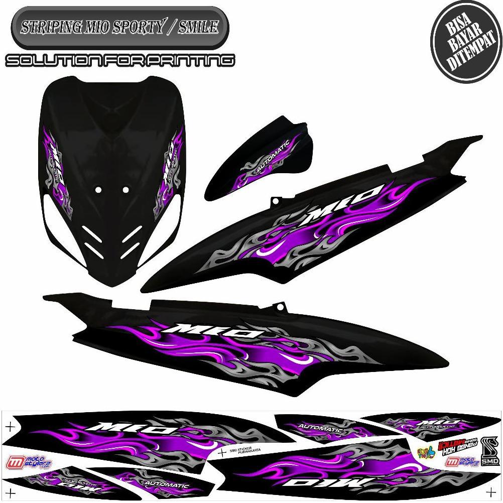 Ready Stock Striping Sticker Api Ungu Variasi Yamaha Mio Sporty / Mio Smile Non Transparan 1