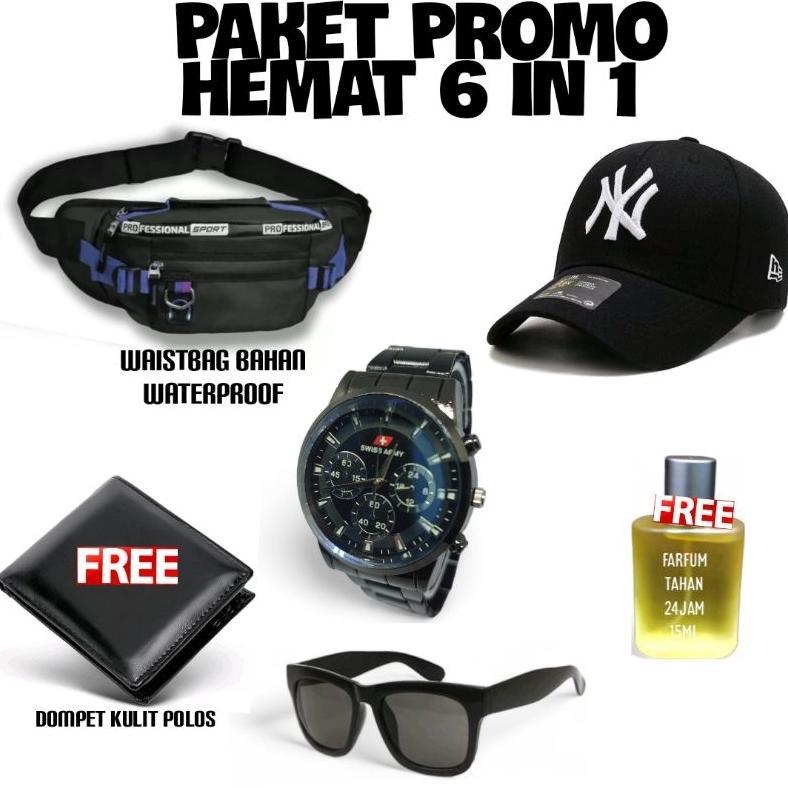 ORIGINAL PAKET HEMAT 6 in 1 TAS SELEMPANG SALEMPANG WAISTBAG  PINGGANG SLEMPANG WATERPROFF ISI KACAM