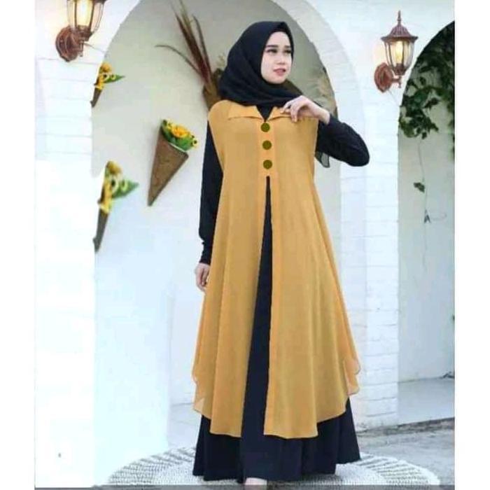 Long Outer Cardigan Kardigan Gardigan Wanita Panjang Fashion Muslim Tanpa Lengan Polos Jumbo