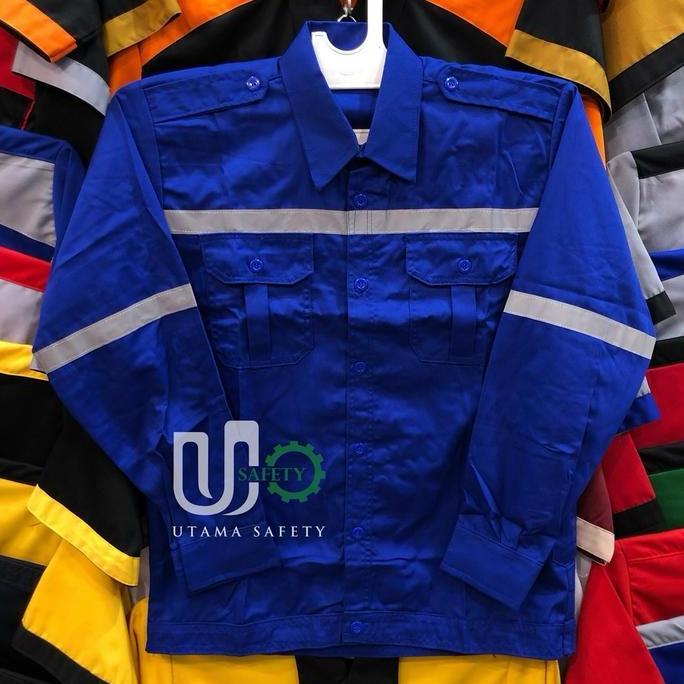 Wearpack Biru / Katelpack Merah / Seragam Safety / Baju Proyek / Kemeja Safety Panjang  Pria Kerja