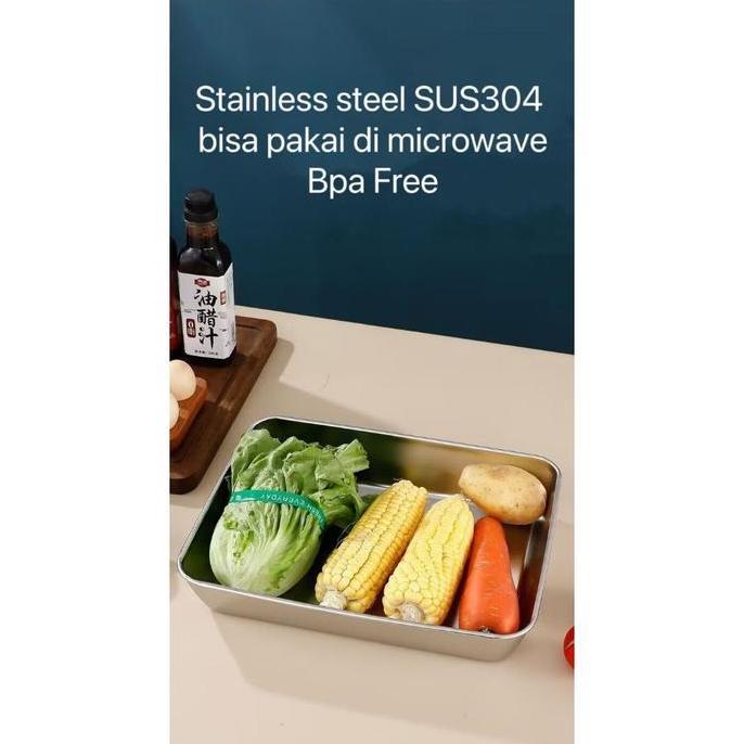 Trinken- Bakindo Tempat Dah Makanan Stainless Steel Sama Tutup Plastik Kontainer Makanan Sayuran Foo