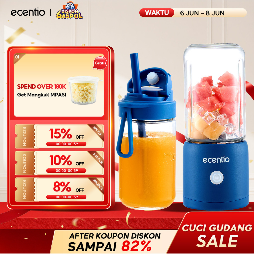 ecentio blender portable kapsul Kaca Gelas juicer buah tanpa ampas 10 Pisau blender jus buah hand bl