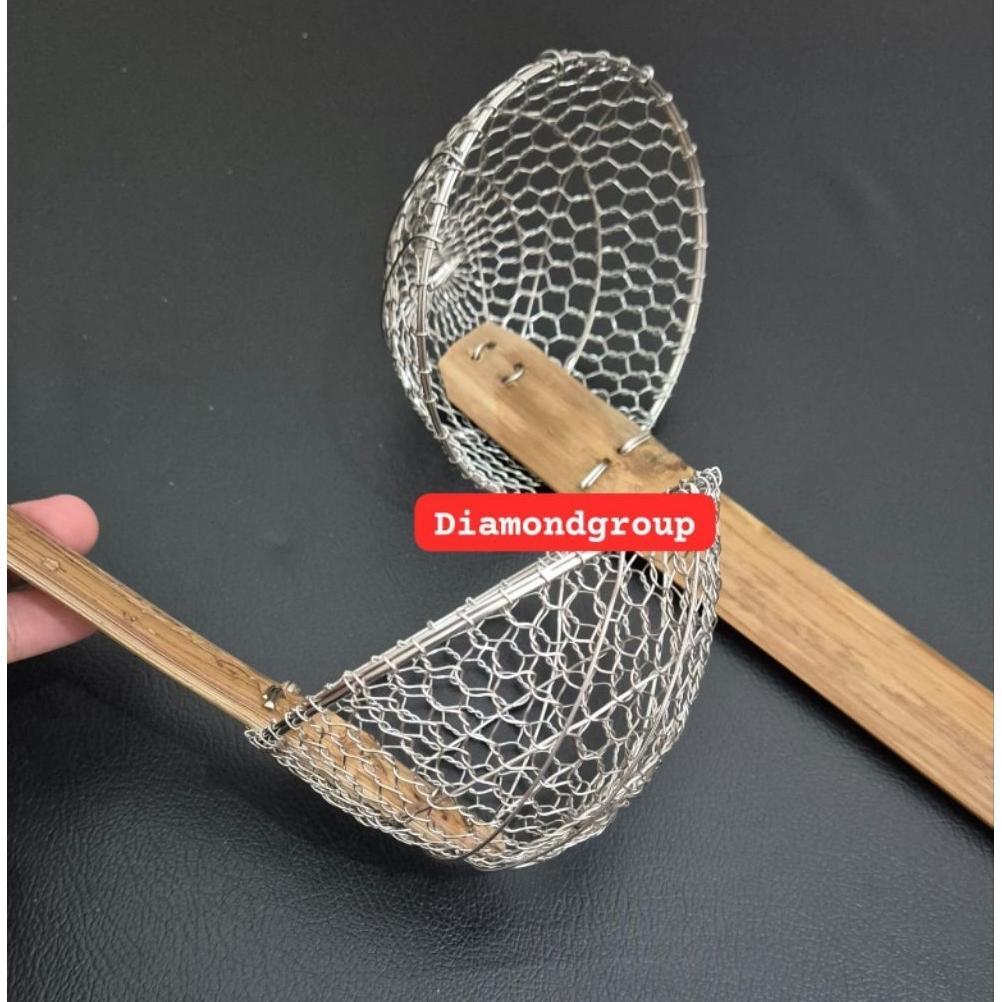 SEROK MIE AYAM KAWAT STAINLESS / SARINGAN MIE AYAM KAWAT STAINLESS BARU GAGANG BAMBU SEROK MIE AYAM 