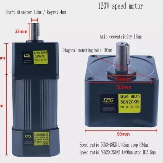 Dinamo Motor Gearbox Ac 220V 120Watt