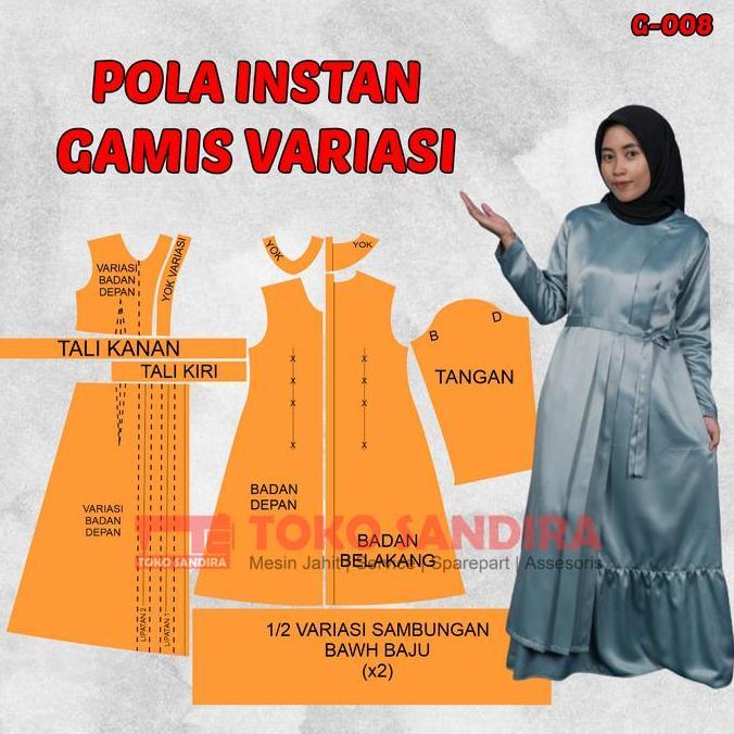 pola instan gamis/pola gamis wanita/pola gamis kekinian/pola instan murah/G-008 Alqshop