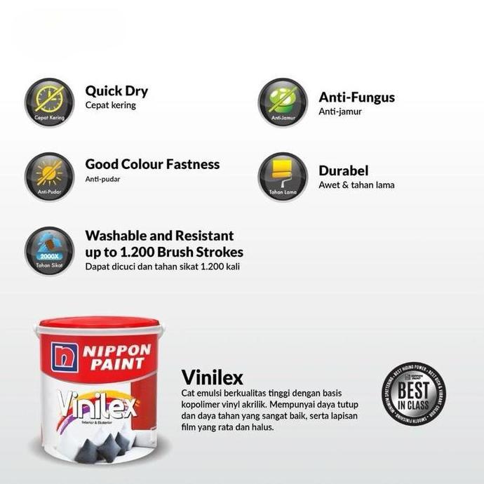 Best Seller Nippon Paint Vinilex 5000 Cat Tembok Interior 5Kg Galon Warna Tinting Snow White Brillia