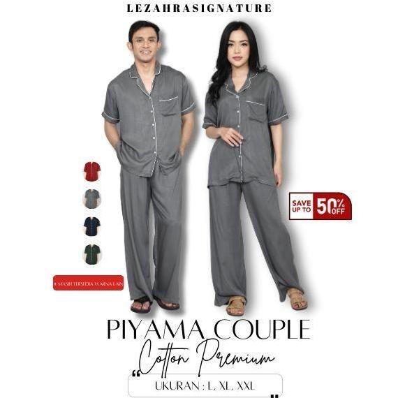 Dwikifajar99 - LEZAHRASIGNATURE Piyama Lengan Pendek Couple Pria Wanita Setelan Baju Tidur Katun Pre
