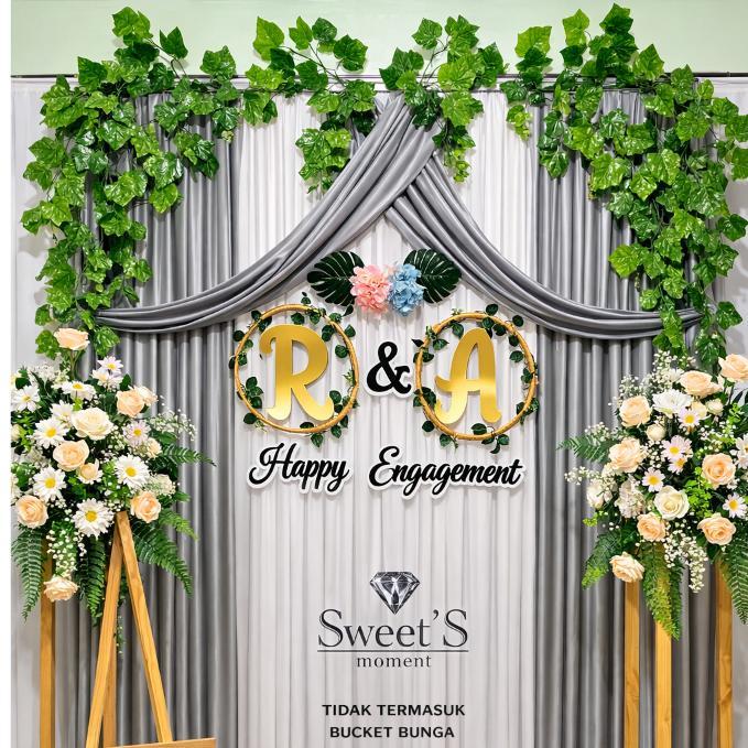 Backdrop Tunangan Lamaran Engagement 3x2.2m | Background Dekorasi Tunangan Premium