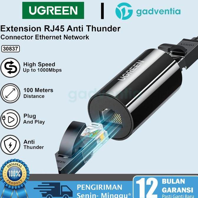 (Best) UGREEN Barel RJ45 Adaptor Sambungan Kabel Lan Modem Internet Cat5 Cat6 Cat7 Anti Petir Thunde