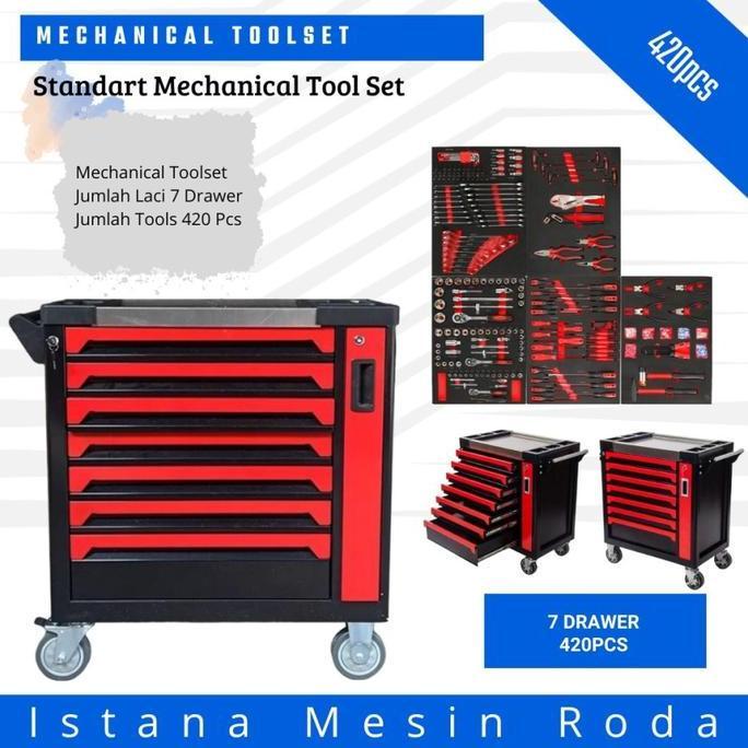 Terlaris Tool Box Trolley Cabinet + Tool Kit Set 7 Susun 420 Pcs 7 Drawer Tools 7 Drawer Tools Cabin
