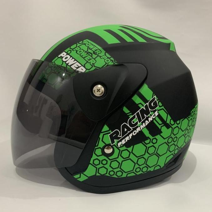 Helm Evo Nouvo Power Racing Hijau Doff Helm Dewasa SNI
