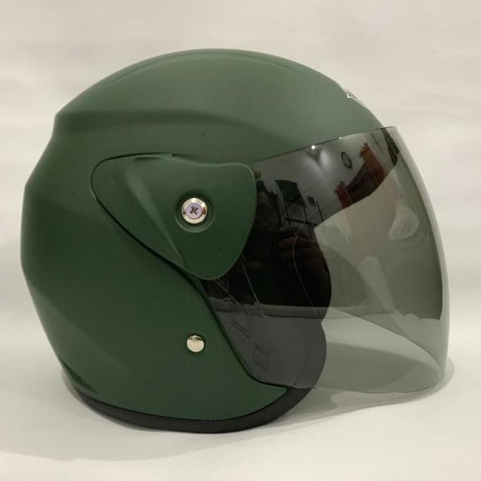 Helm Motor Evo Polos Hijau Army Doff SNI Dewasa Helmet