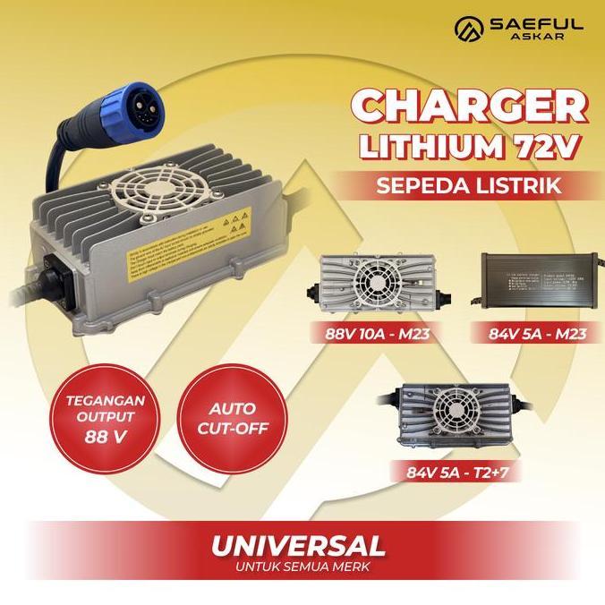 Phylion Charger Baterai Lithium 72V Soket T2+7 M23 10A 5A | Charger Motor Listrik Lithium 72V
