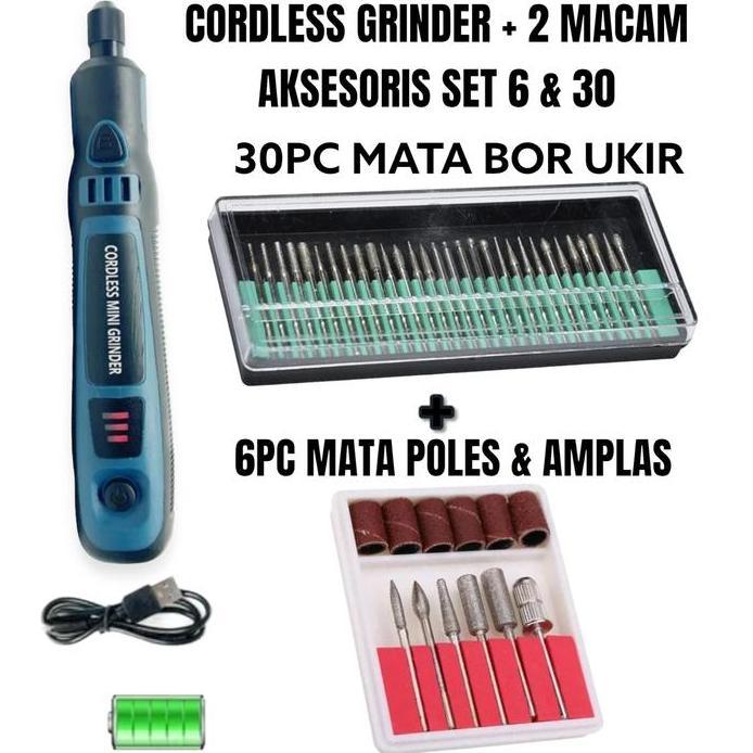 CORDLESS MINI GRINDER TUNER MESIN GERINDA POTONG POLES BATERAI CAS SET